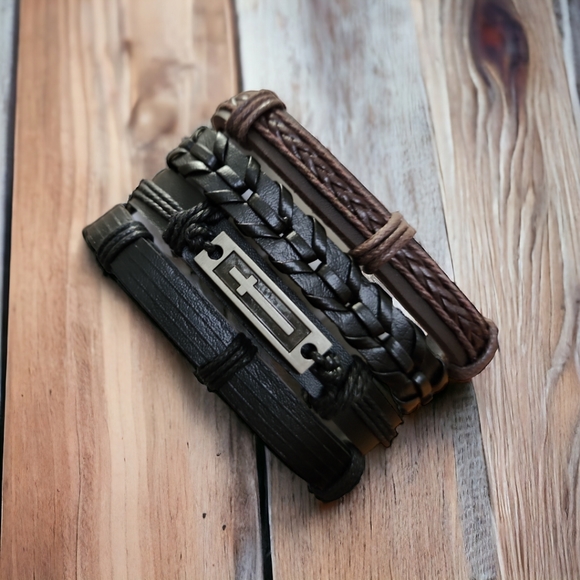 Unisex Leather Bracelet 4 Piece Set - Picture 7 of 8